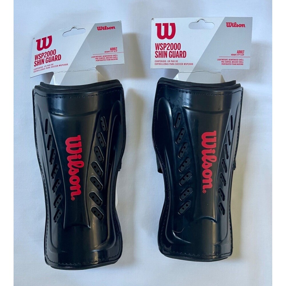 Soccer Kids Shin Guards Lot of 2 Wilson Peewee WSP2000 BLACK Reinforced Shell